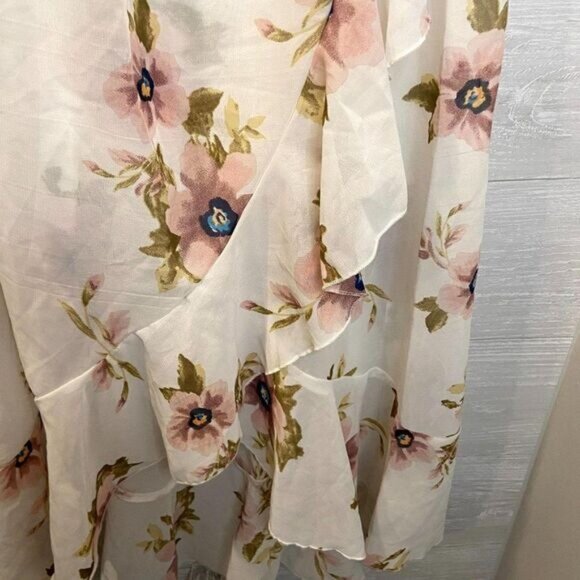 Blush‎ Floral Flutter Sleeve Asymmetrical Ruffle Off Shoulder Women's Dress - Picture 6 of 6